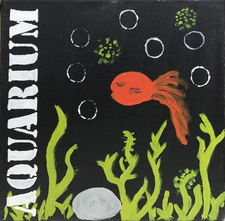 Aquarium 1 er et maleri fra Gallerihimlen malet på 30x30 cm lærred bunden op på 7 cm tyk blindramme