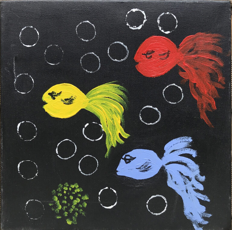 Aquarium 2 er et maleri fra Gallerihimlen malet på 30x30 cm lærred bunden op på 7 cm tyk blindramme