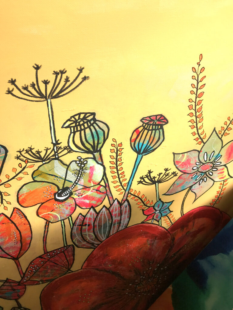 FlowerWorld er et maleri fra Gallerihimlen malet på 100 x 100 cm lærred med ramme