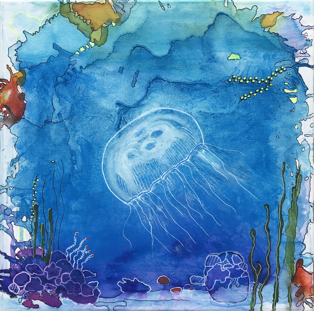 Maleriet Deep Blue Sea på 40 x 40 cm fra Gallerihimlen er fra serien Gopler