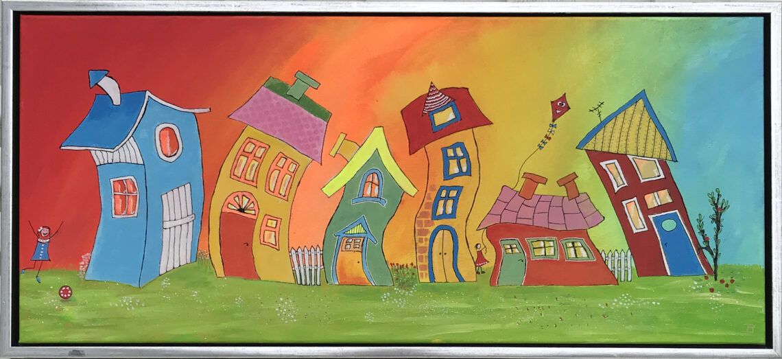 Skævinge er et maleri fra Gallerihimlen malet på 90x40 cm lærred med ramme