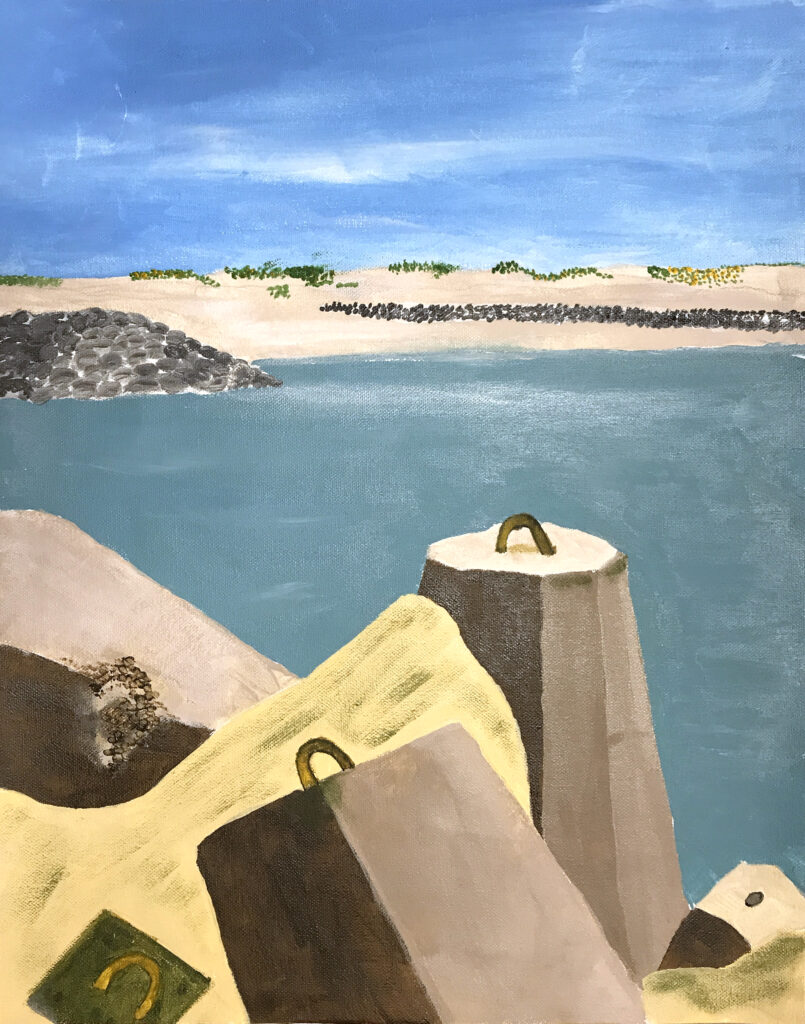 Hvide Sande 3 er et maleri fra Gallerihimlen malet på 40x50 cm lærred med ramme i lys/natur