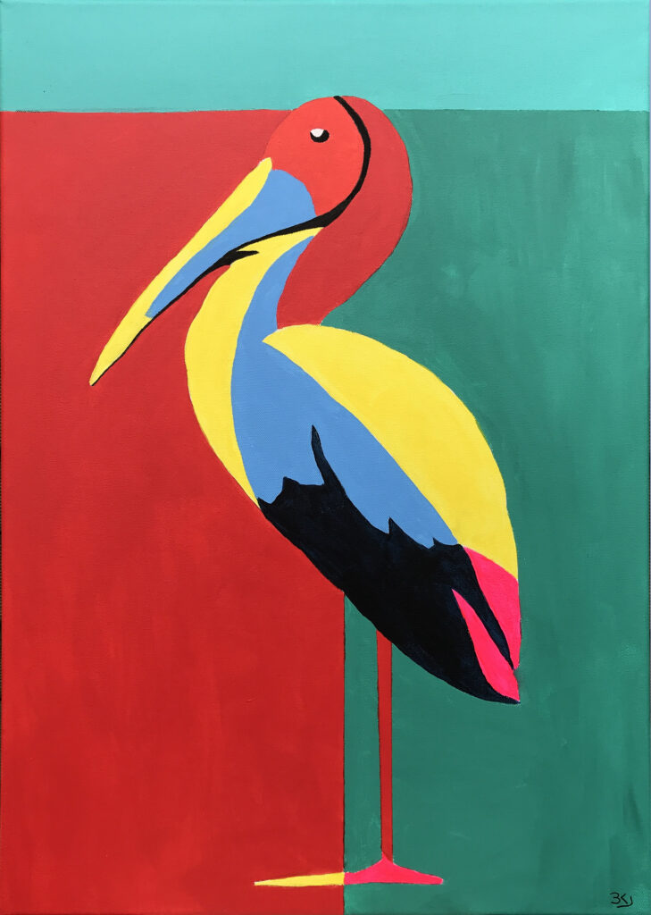 Fiskehejre maleri fra Gallerihimlen malet på 50x70 lærred