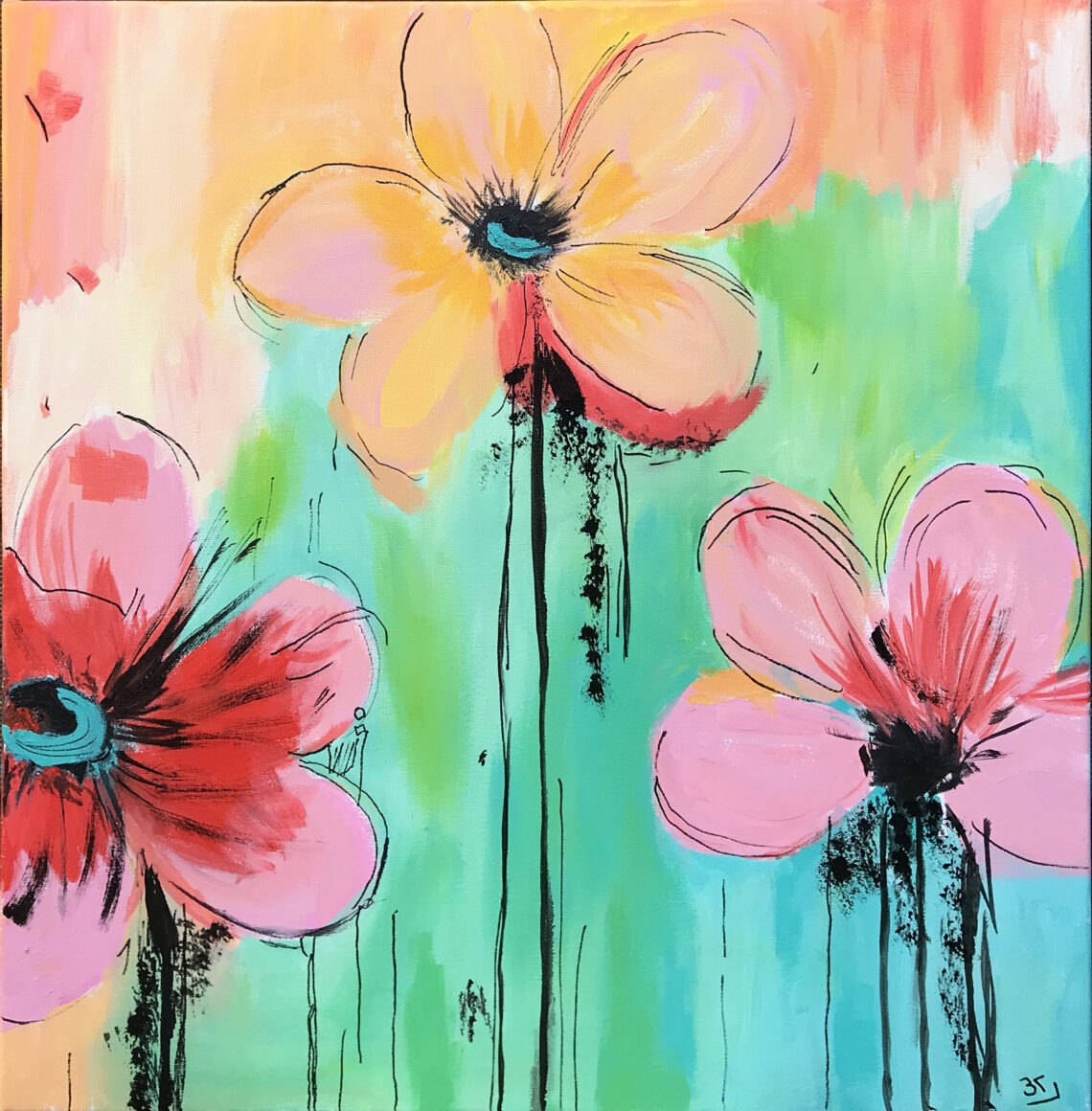 Gallerihimlen præsenterer Botanic Inspiration maleri. Abstrakt maleri på lærred. 70x70 cm